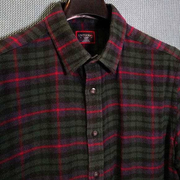 UNTUCKit Slim Fit Flannel Shirt - Men’s Large - Green/Red Plaid Button Down - Picture 2 of 14